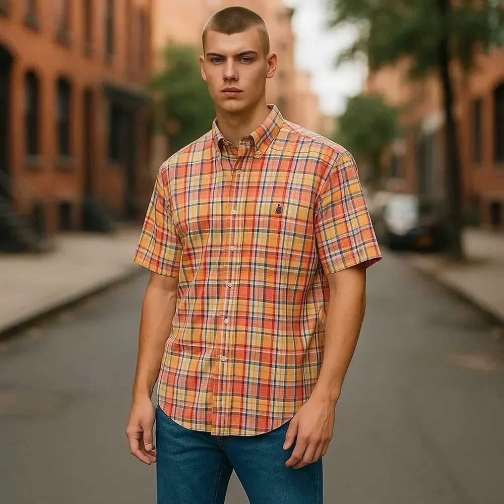 Ralph Lauren Blake Cotton Plaid Mens XXL Short Sleeve Button Down Shirt Pony - Picture 1 of 6